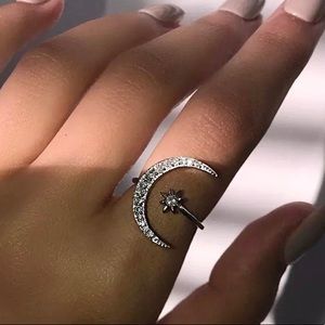 925 Sterling Silver CZ Moon Star Ring